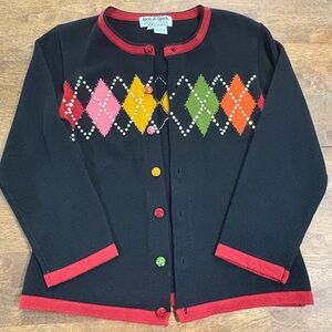 VTG Jack B Quick Argyle Diamond Pattern Cardigan Sweater Petite Small